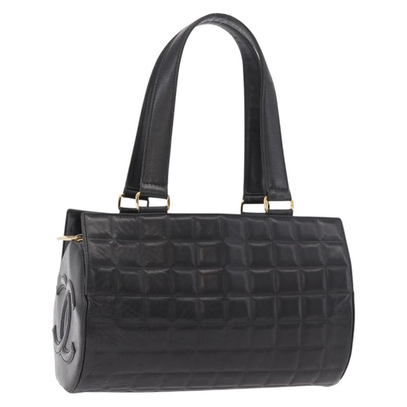 CHANEL Choco Bar Handtas Lamsleer Zwart Goud CC Auth 183982V