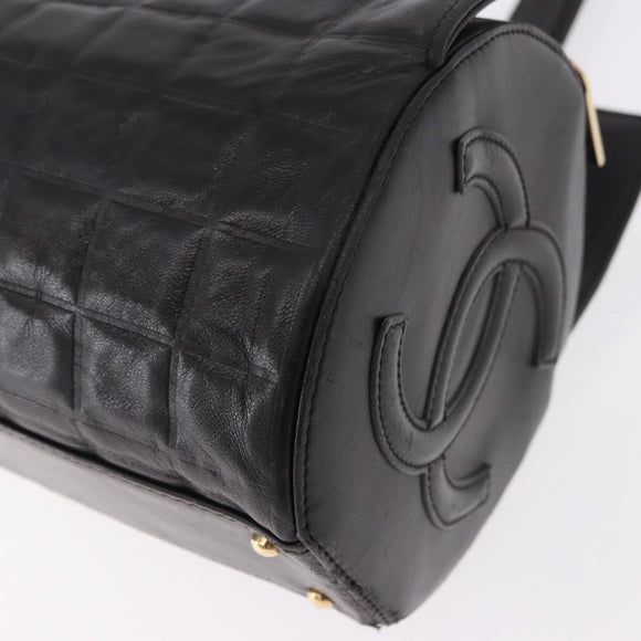 CHANEL Choco Bar Handtas Lamsleer Zwart Goud CC Auth 183982V