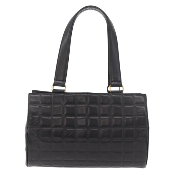 CHANEL Choco Bar Handtas Lamsleer Zwart Goud CC Auth 183982V