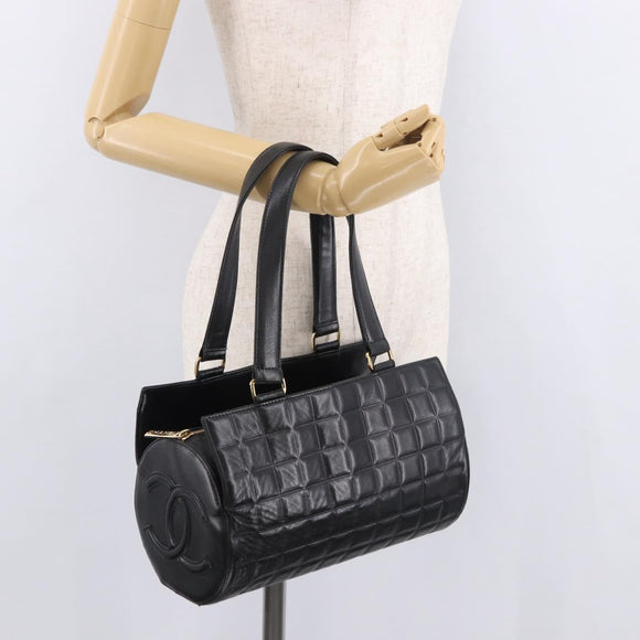 CHANEL Choco Bar Handtas Lamsleer Zwart Goud CC Auth 183982V