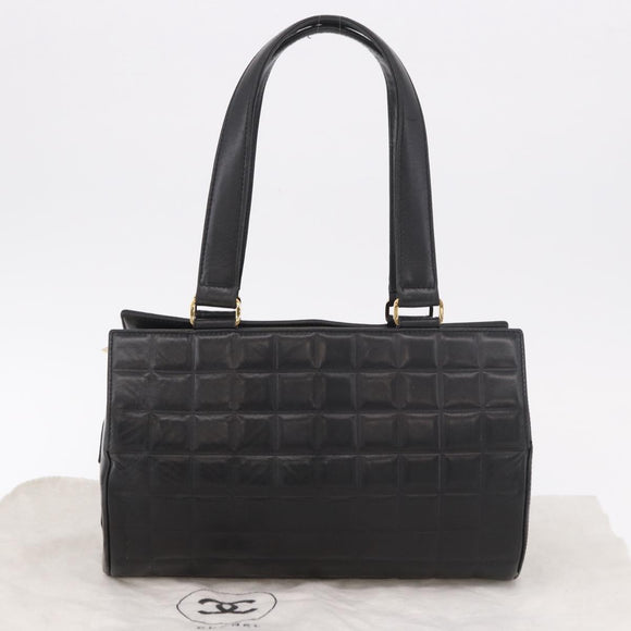 CHANEL Choco Bar Handtas Lamsleer Zwart Goud CC Auth 183982V