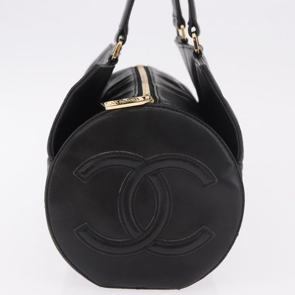 CHANEL Choco Bar Handtas Lamsleer Zwart Goud CC Auth 183982V