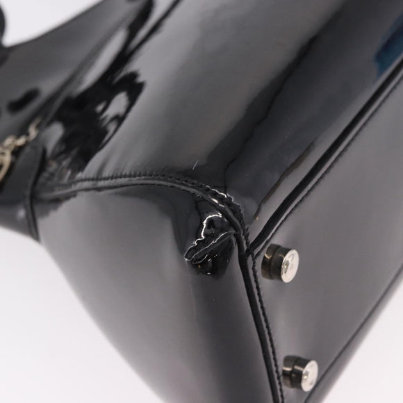 CARTIER Marcello Hand Bag Patent Leather Black Silver Auth 183983A