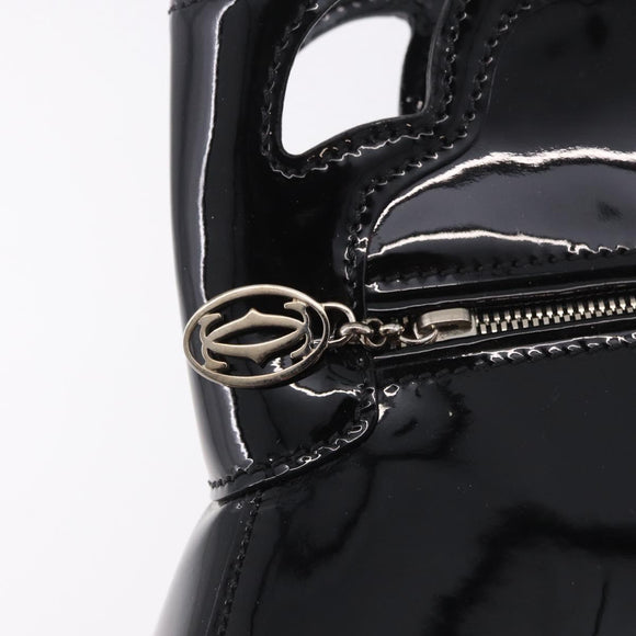 CARTIER Marcello Hand Bag Patent Leather Black Silver Auth 183983A