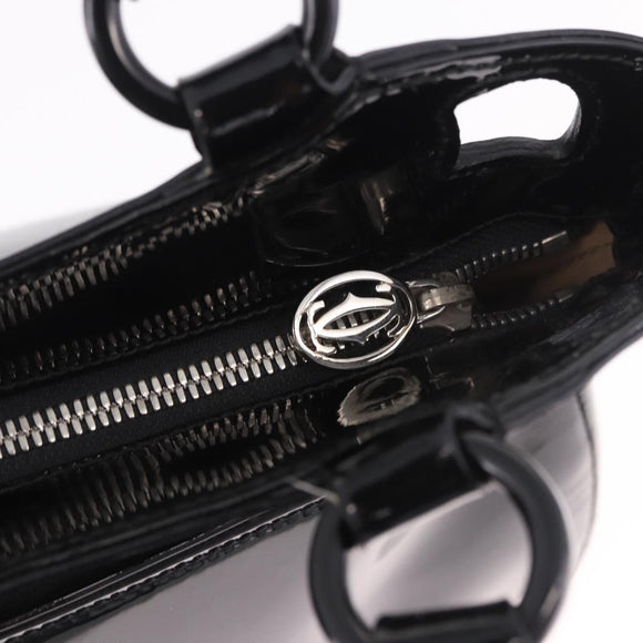 CARTIER Marcello Hand Bag Patent Leather Black Silver Auth 183983A