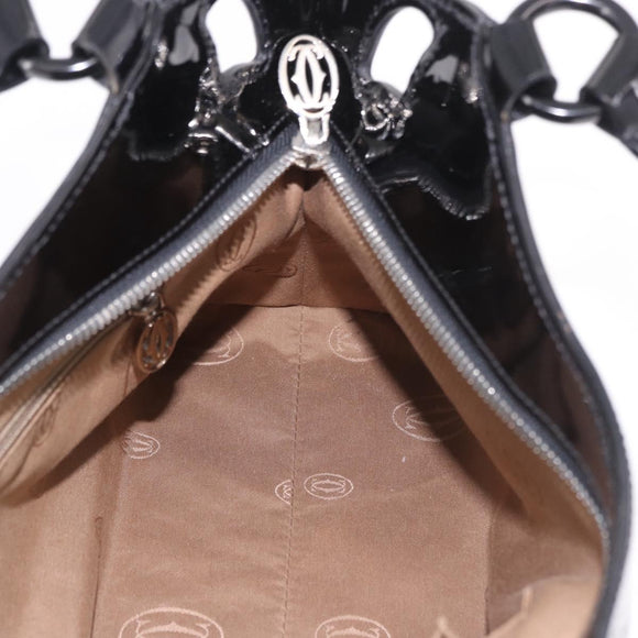 CARTIER Marcello Hand Bag Patent Leather Black Silver Auth 183983A