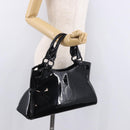 CARTIER Marcello Hand Bag Patent Leather Black Silver Auth 183983A-23