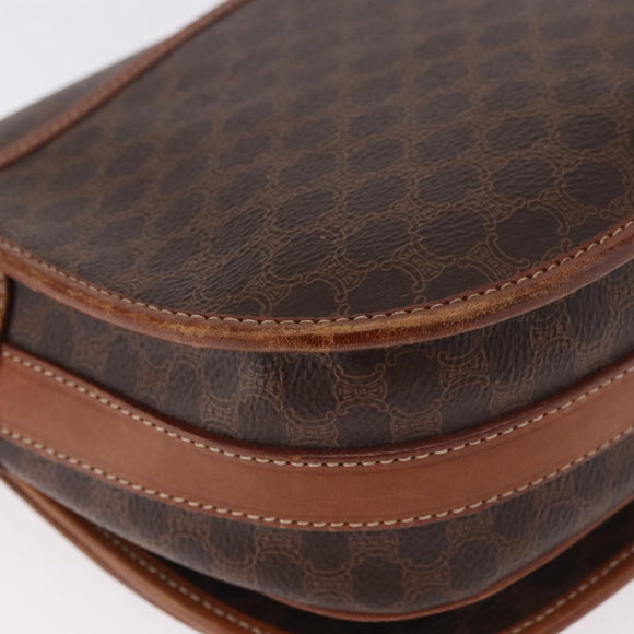 CELINE Macadam Canvas Umhängetasche PVC Leder Braun Gold Auth 183989