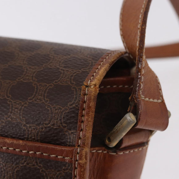 CELINE Macadam Canvas Umhängetasche PVC Leder Braun Gold Auth 183989
