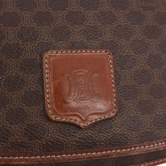 CELINE Macadam Canvas Umhängetasche PVC Leder Braun Gold Auth 183989