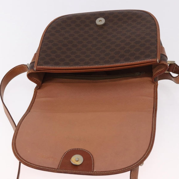CELINE Macadam Canvas Umhängetasche PVC Leder Braun Gold Auth 183989
