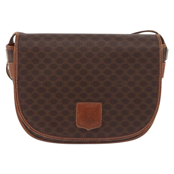 CELINE Macadam Canvas Umhängetasche PVC Leder Braun Gold Auth 183989