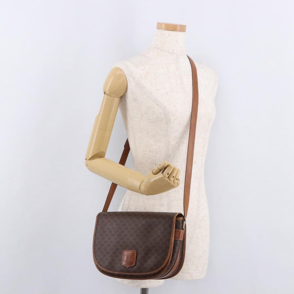 CELINE Macadam Canvas Umhängetasche PVC Leder Braun Gold Auth 183989