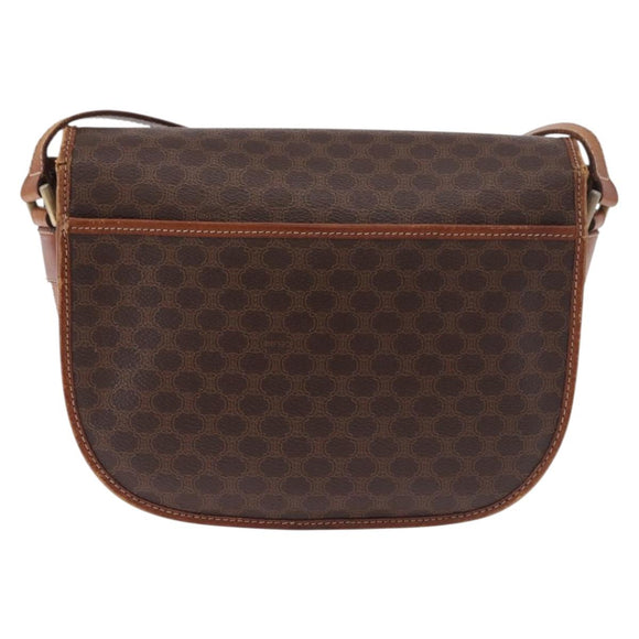CELINE Macadam Canvas Umhängetasche PVC Leder Braun Gold Auth 183989
