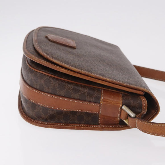 CELINE Macadam Canvas Umhängetasche PVC Leder Braun Gold Auth 183989