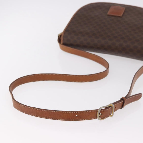 CELINE Macadam Canvas Umhängetasche PVC Leder Braun Gold Auth 183989