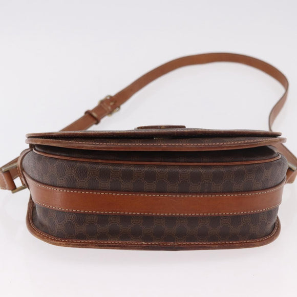 CELINE Macadam Canvas Umhängetasche PVC Leder Braun Gold Auth 183989