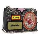 Miu Miu Chain Shoulder Bag Canvas Green Silver Auth 183990M-1