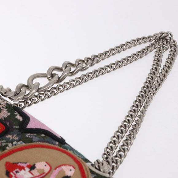 Miu Miu Chain Shoulder Bag Canvas Green Silver Auth 183990M