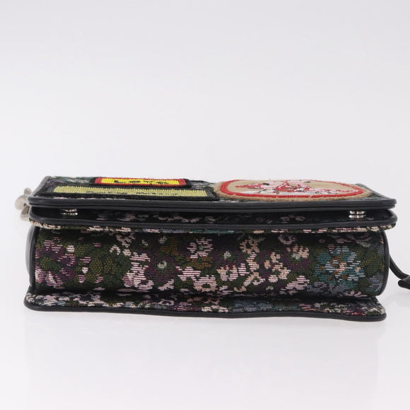 Miu Miu Chain Shoulder Bag Canvas Green Silver Auth 183990M