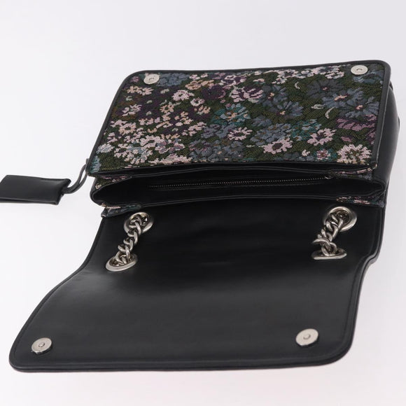 Miu Miu Chain Shoulder Bag Canvas Green Silver Auth 183990M