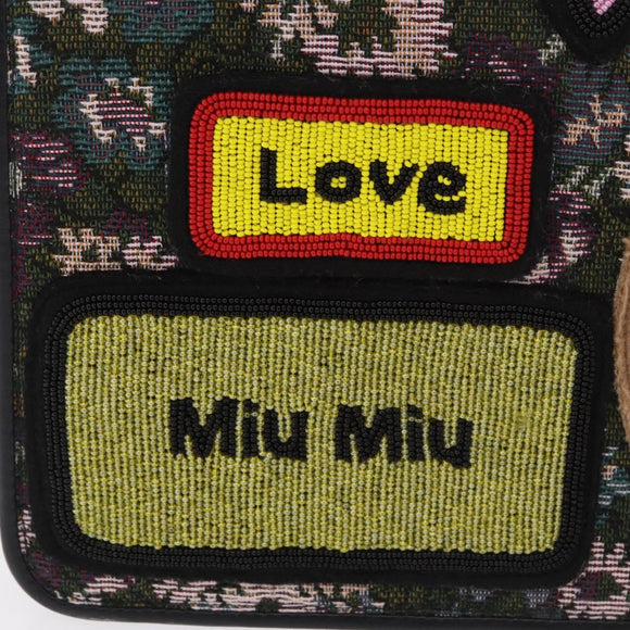 Miu Miu Chain Shoulder Bag Canvas Green Silver Auth 183990M