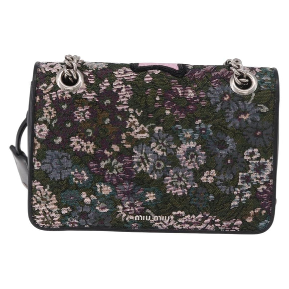Miu Miu Chain Shoulder Bag Canvas Green Silver Auth 183990M