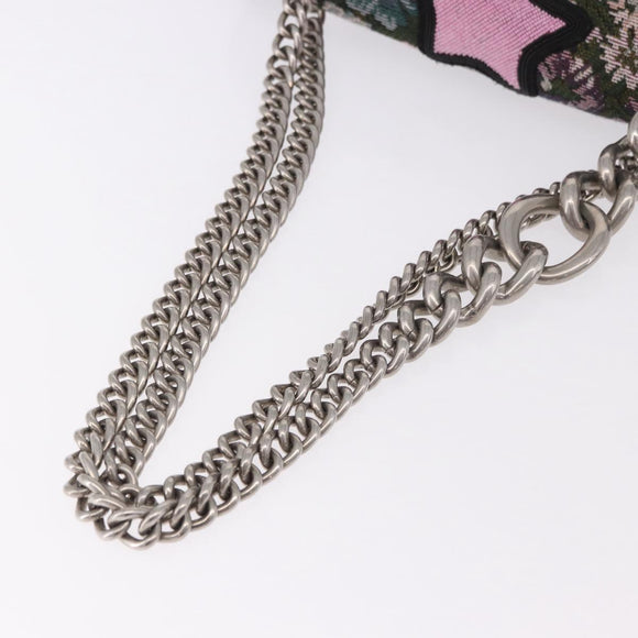 Miu Miu Chain Shoulder Bag Canvas Green Silver Auth 183990M