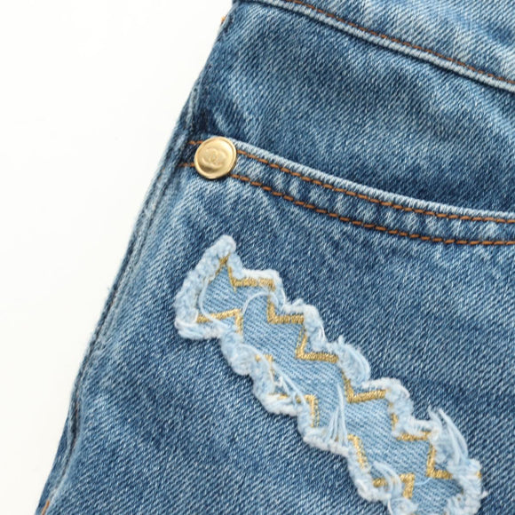 CHANEL Pants Denim Blue CC Auth 183991V