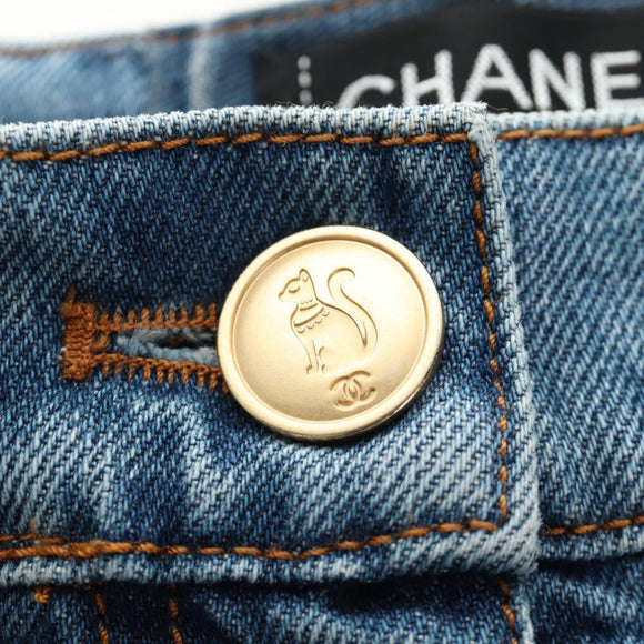 CHANEL Pants Denim Blue CC Auth 183991V