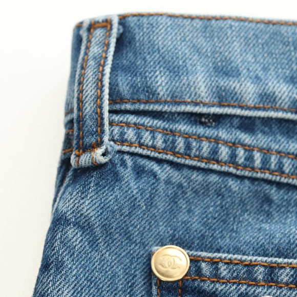 CHANEL Pants Denim Blue CC Auth 183991V