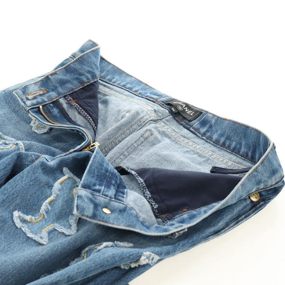 CHANEL Pants Denim Blue CC Auth 183991V