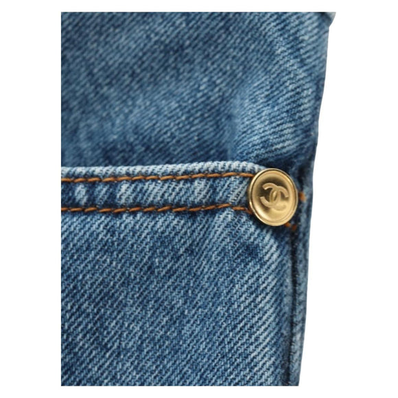 CHANEL Pants Denim Blue CC Auth 183991V