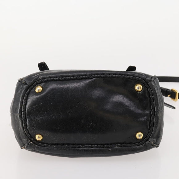 PRADA Hand Bag Leather 2way Black Gold Auth 183993