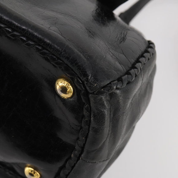 PRADA Hand Bag Leather 2way Black Gold Auth 183993