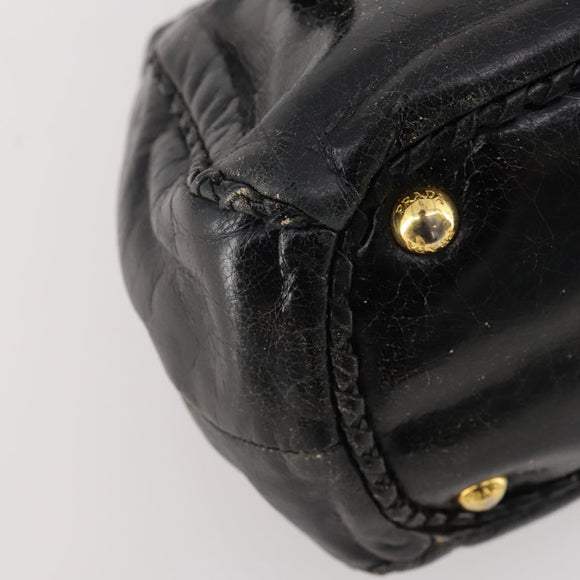 PRADA Hand Bag Leather 2way Black Gold Auth 183993