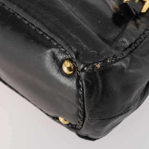 PRADA Hand Bag Leather 2way Black Gold Auth 183993
