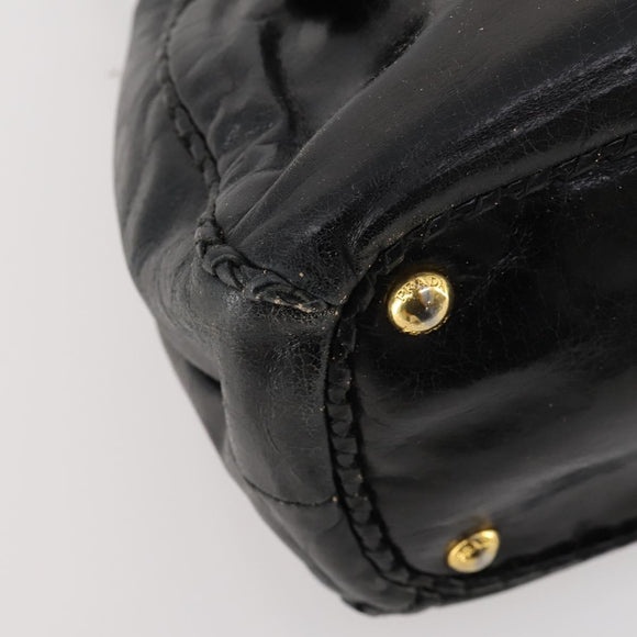 PRADA Hand Bag Leather 2way Black Gold Auth 183993