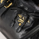 PRADA Hand Bag Leather 2way Black Gold Auth 183993-19