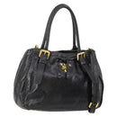 PRADA Hand Bag Leather 2way Black Gold Auth 183993-1