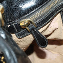 PRADA Hand Bag Leather 2way Black Gold Auth 183993-23