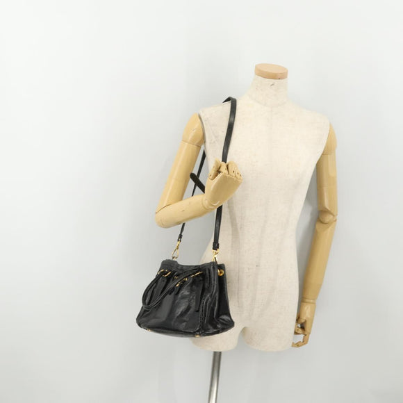 PRADA Hand Bag Leather 2way Black Gold Auth 183993