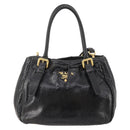 PRADA Hand Bag Leather 2way Black Gold Auth 183993-13