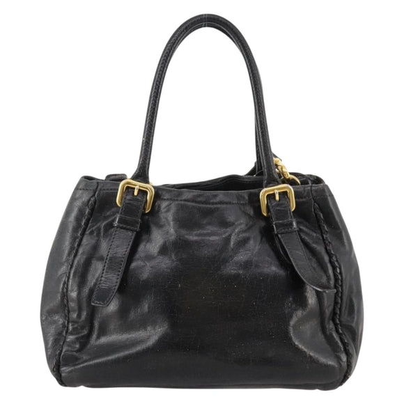 PRADA Hand Bag Leather 2way Black Gold Auth 183993