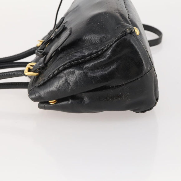 PRADA Hand Bag Leather 2way Black Gold Auth 183993