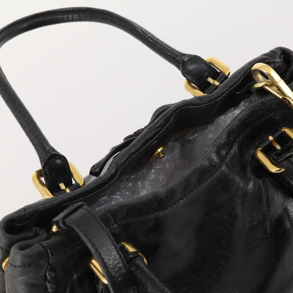 PRADA Hand Bag Leather 2way Black Gold Auth 183993