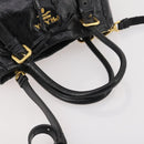 PRADA Hand Bag Leather 2way Black Gold Auth 183993-8
