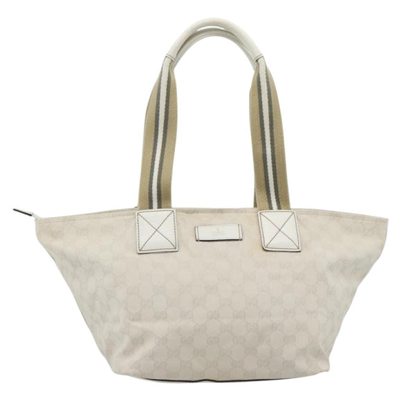 GUCCI GG Canvas Sherry Line Hand Bag White Gold 131230 Auth 183994