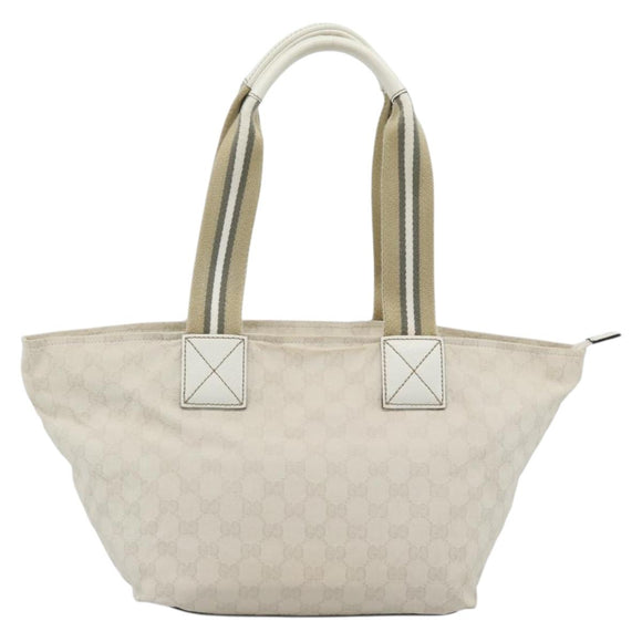 GUCCI GG Canvas Sherry Line Hand Bag White Gold 131230 Auth 183994