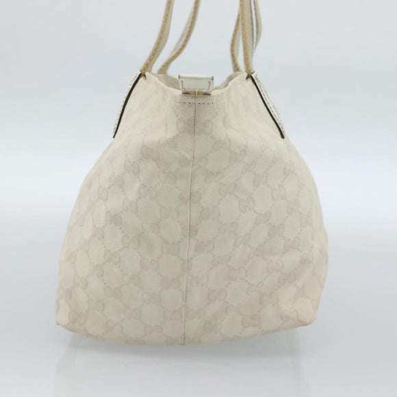 GUCCI GG Canvas Sherry Line Hand Bag White Gold 131230 Auth 183994